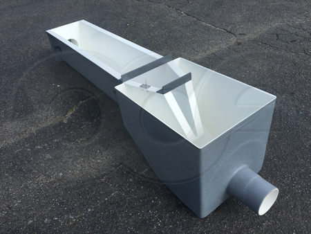 1-foot fiberglass H flume with inlet pipe stub - approach section - and outlet drop box and pipe stub