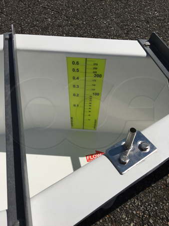 fiberglass HS flume with staff gauge in flow and level increments