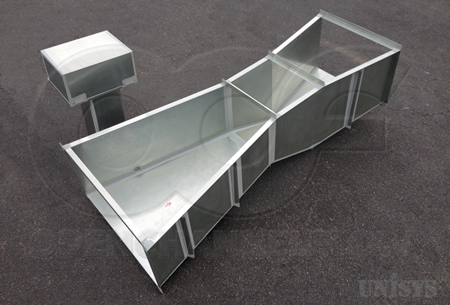 Galvanized steel Parshall flume with stilling well mounted flow meter enclosure