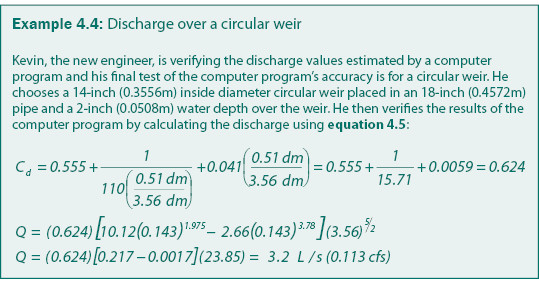example of calculating the flow rate over a circular weir
