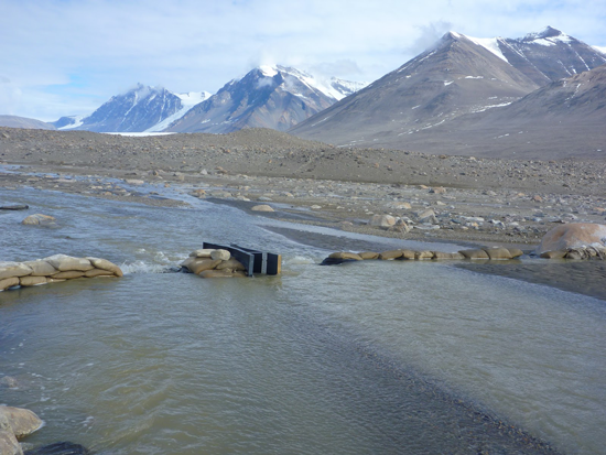 Flow bypass at an antarctic Parshall flume installation