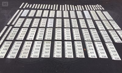 variety of custom fiberglass staff gauges used to measure lake and dam levels