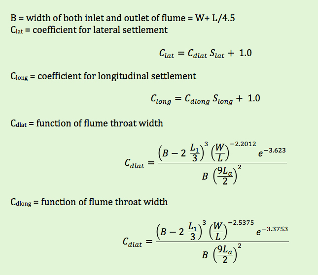 terms used to determine corrections for Cutthroat flume settling