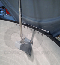 Fiberglass standoff for securing the base of a stainless steel gas strut on a Domed Top manhole manufactured by Openchannelflow