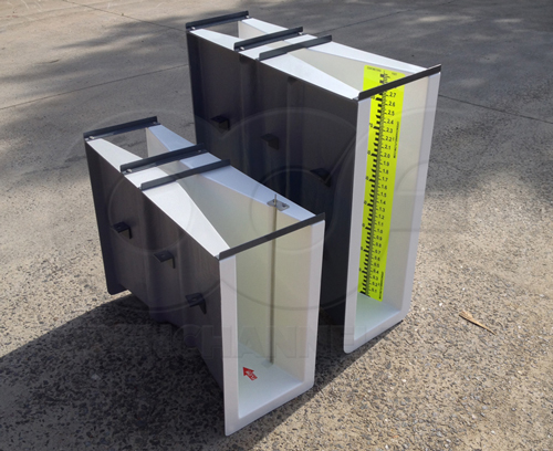 fiberglass 3-inch Parshall flumes with extended sidewalls