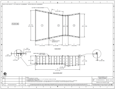 dimensional drawing of a fiberglass 120-inch Parshall flume