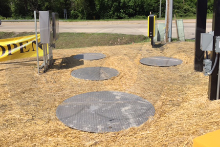 fiberglass manholes with aluminum covers for use in foot traffic pedestrian areas