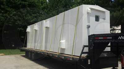 6 x 6 fiberglass equipment shelters from Openchannelflow with ventilation hoods
