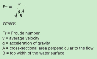 formula to calculate the Froude number in a fllume