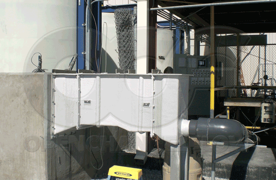 Freestanding Parshall Flume bolted to concrete wall