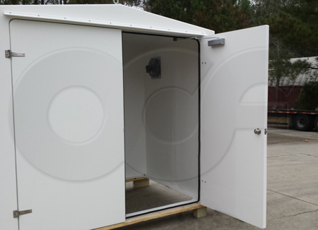 extra wide 3668 Double Doors on a Fiberglass Equipment Shelter