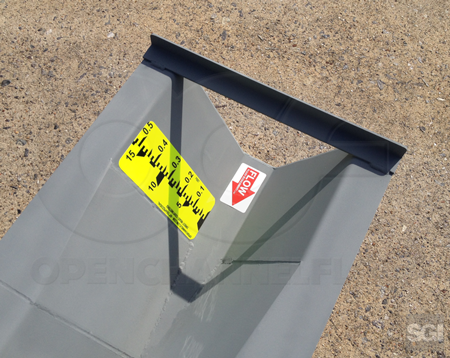 Adhesive Staff Gauge on a Galvanized Steel Trapezoidal Flume