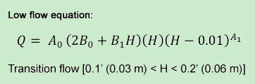 H flume low flow equation