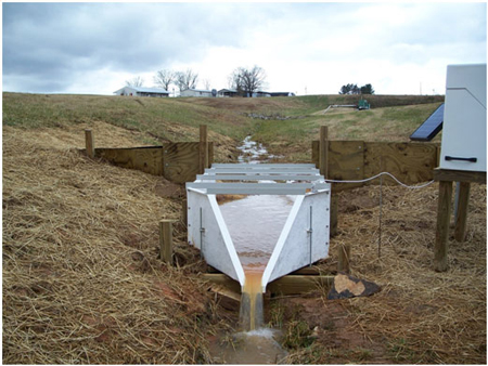 h flume installed to measure edge-of-field runoff