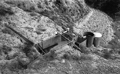 Galvanized steel H Flume recessed into bank