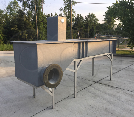 fiberglass h flume on a custom stainless steel stand