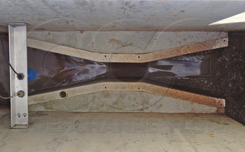 fiberglass Parshall flume measuring interplant flows at a wastewater treatment plant