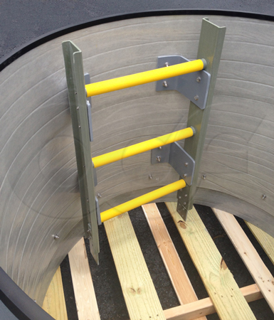 Packaged Fiberglass manhole extension - ladder and securing splice detail
