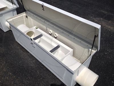 nested Palmer-Bowlus flumes in an Openchannelflow Redstone 66 fiberglass enclosure