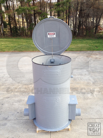 fully opening fiberglass domed top on an Openchannelflow Packaged Metering Manhole