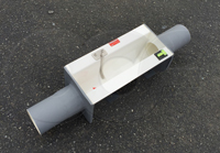 bulkheads with pipe stubs on an Openchannelflow fiberglass Palmer-Bowlus flume