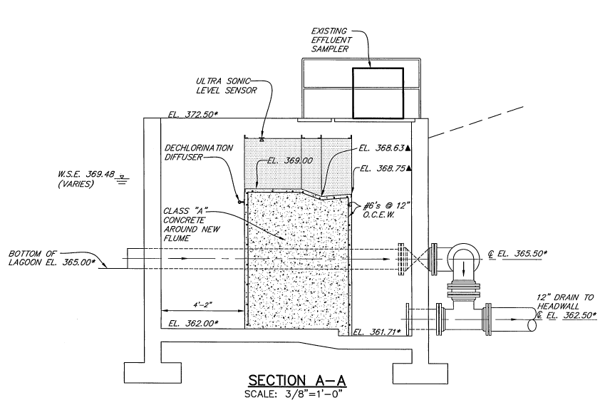 a parshall flume in a chlorine contact chamber application raised above the channel floor