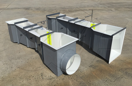 Parshall Flumes with standard (L) and open (R) end adapters (L) 