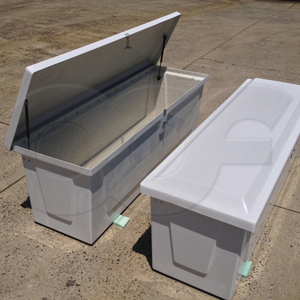 (2) Redstone Fiberglass Equipment Enclosures showing both the open and closed profiles