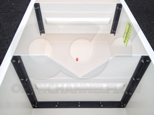 Interior of fiberglass weir box for dam seepage monitoring