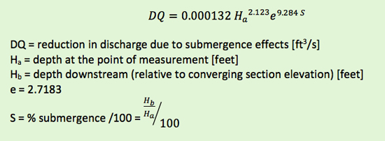 hilare peak submerged parshall flume flow correction equation