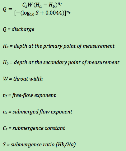 universal equation to correct for submergence in Parshall flumes