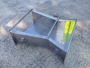 Aluminum construction Cutthroat flume with staff gauge measuring dam seepage