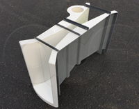 Staged - curved - manhole transitions on a fiberglass 3-inch Parshall flume