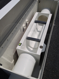 nested Palmer-Bowlus flumes in a Redstone fiberglass flume enclosure