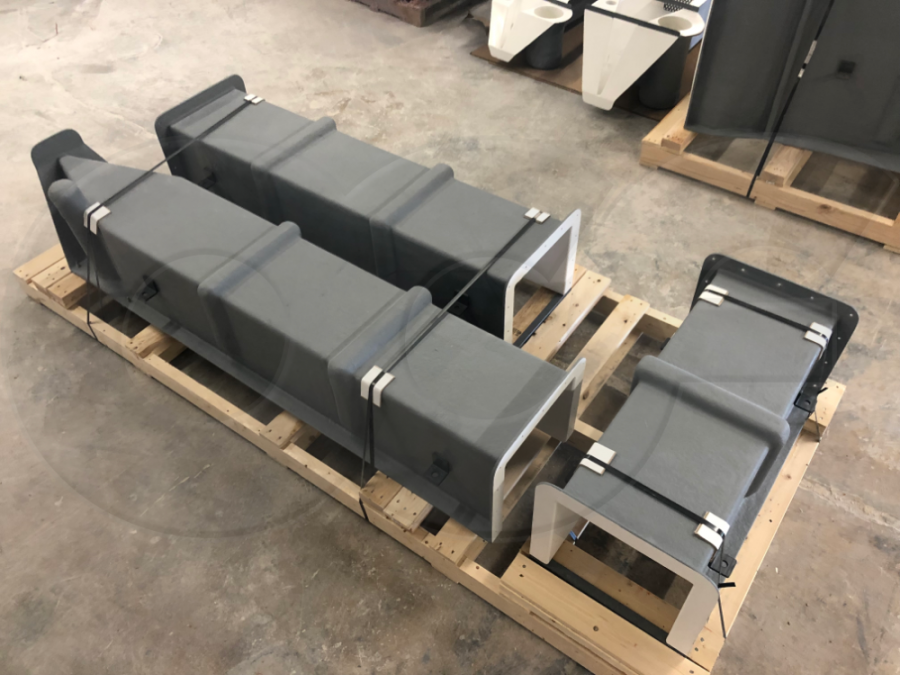 1-Foot Fiberglass H Flume with Multi-Piece Approach Section Packaged for Shipment