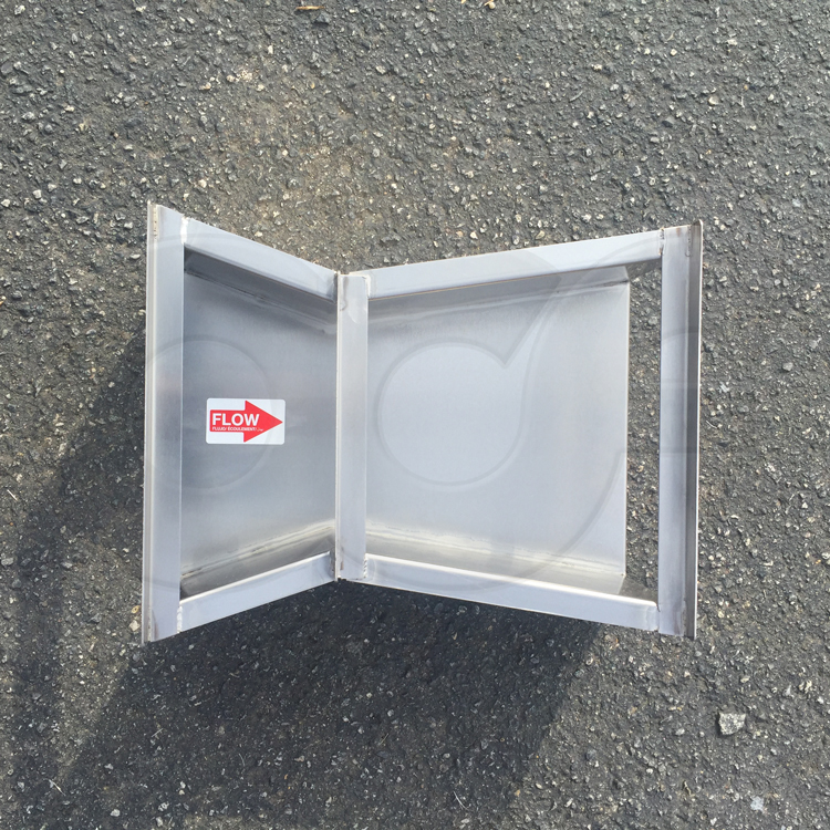 stainless steel construciton 18-inch x 8-inch Cutthroat Flume top view