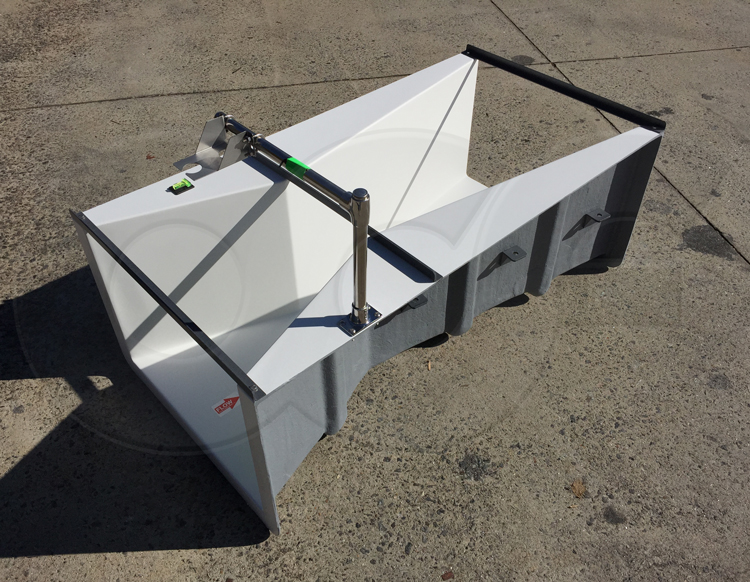 Ortho View of 54-Inch x 12-Inch Fiberglass Cutthroat Flume with Mounting Bracket