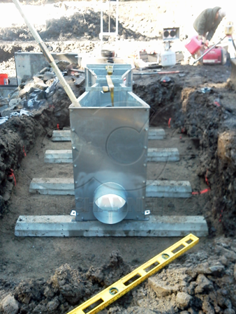 parshall flume galvanized steel prepared base earthen installation end adapters pipe stubs