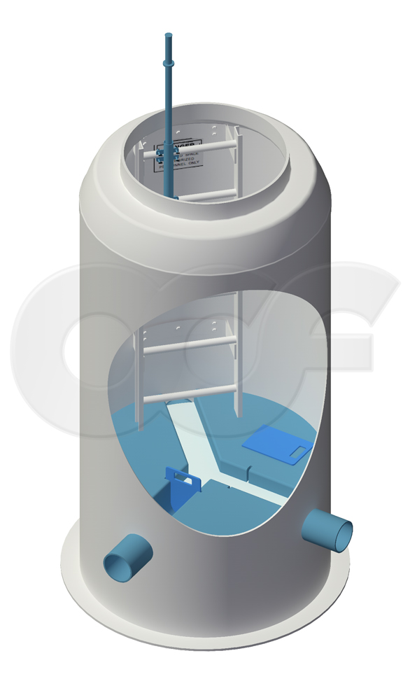 3D render of a fiberglass traffic loading diversion manhole