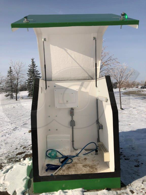 Gemini Fiberglass Enclosure with Gullwing Door Open