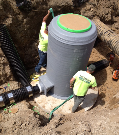 H-20 Traffic Manhole Being Installed