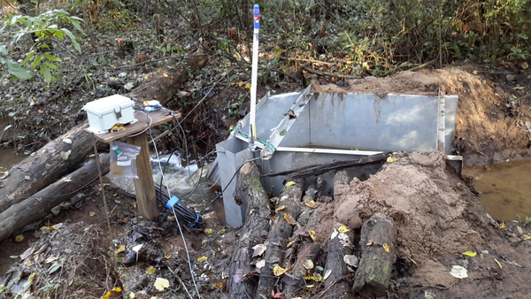 H Flume Installation Built-Up on a Natural Stream to Ensure Free Discharge