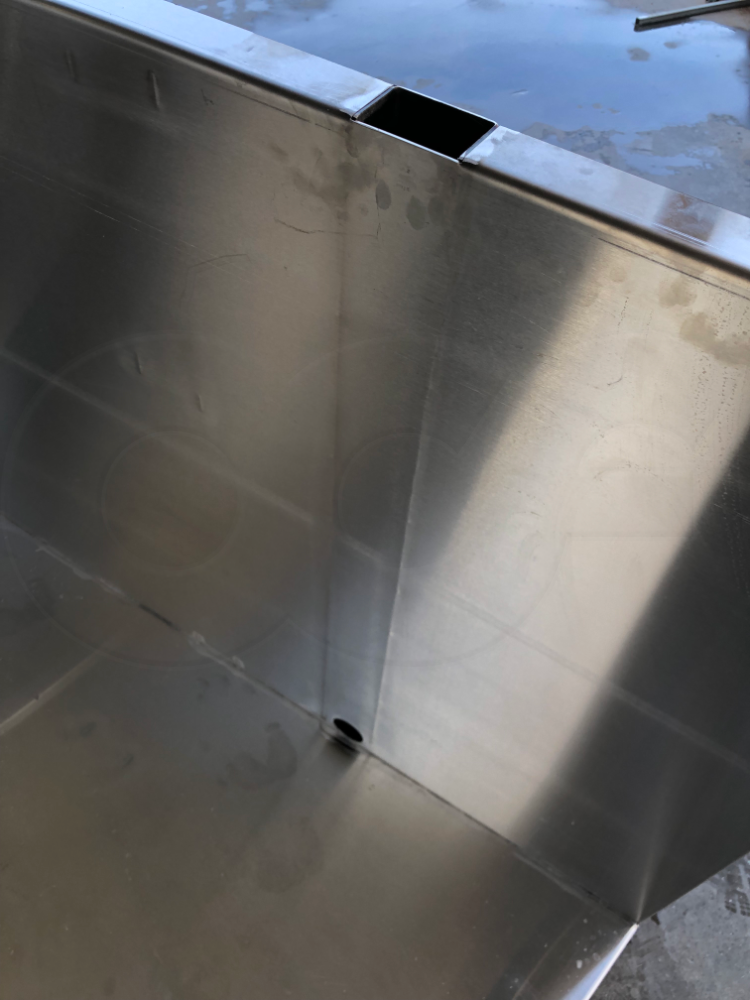 Probe well detail on a stainless steel Parshall Flume