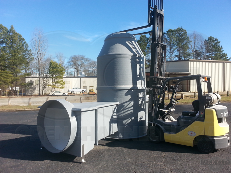 Two-Piece Cutthroat Flume Manhole Being Assembled