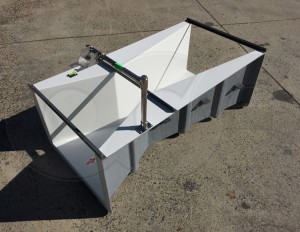 Ortho View of 54-Inch x 12-Inch Fiberglass Cutthroat Flume with Mounting Bracket