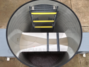 Ladder in a Fiberglass Parshall Flume Domed Top Manhole
