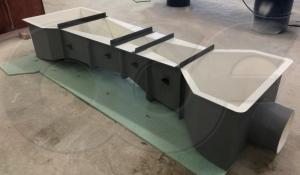 Reduced Height Fiberglass Parshall Flume with End Adapters and Pipe Stubs
