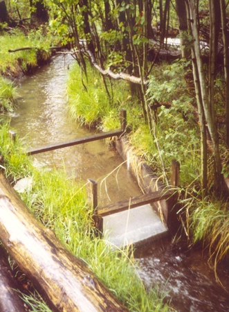 water spilling off the end of a Montana Flume