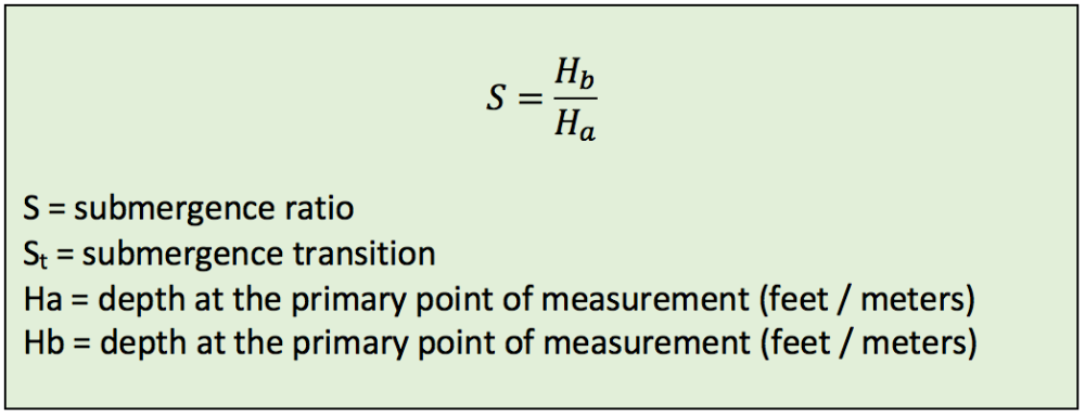 submergence ratio equation for parshall and other flume types