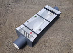 end adapters on an Extra Large Trapezoidal flume for pipe connection